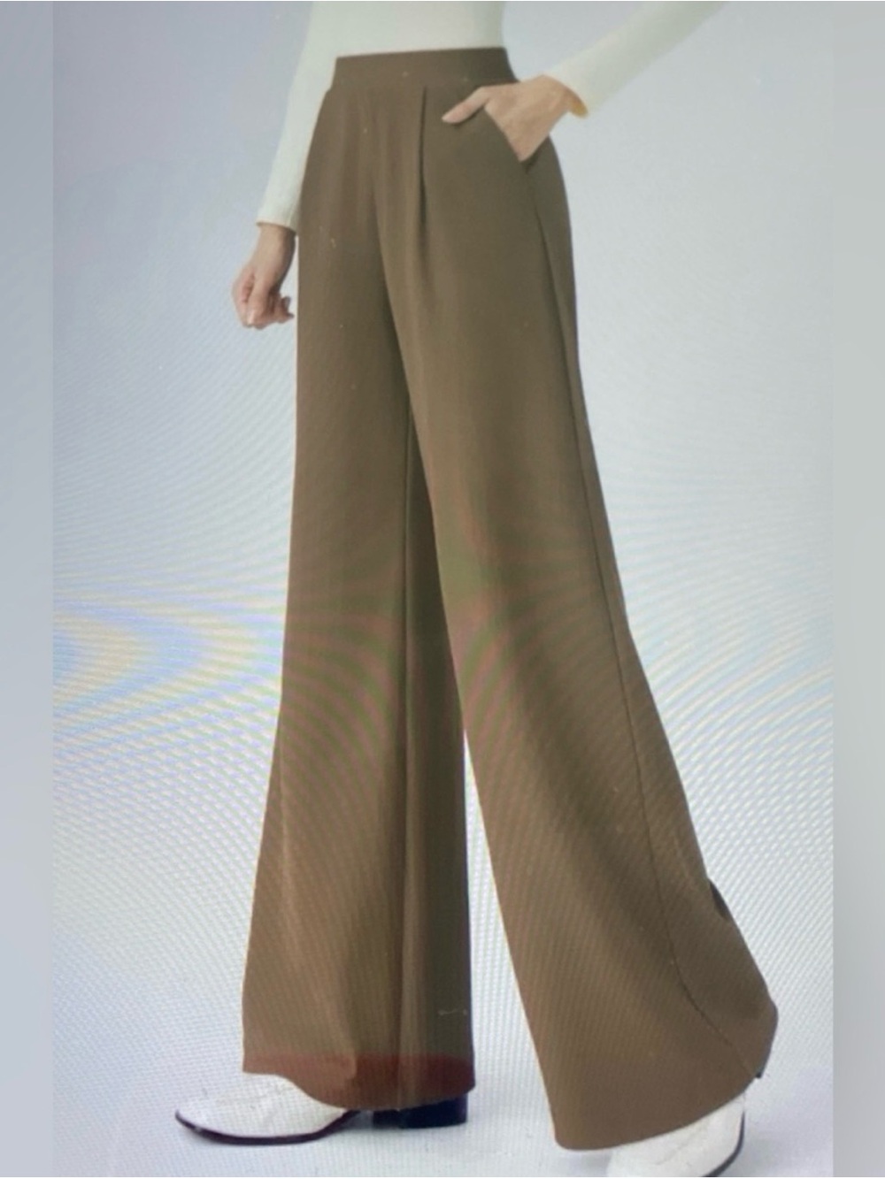 Halara Sz Large Flex High Waisted Wide Leg Micro Waffle Pants Brown NWT